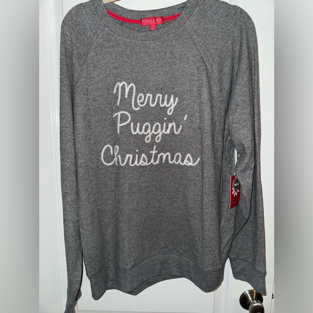 NWT PJ Salvage Merry Pugging Christmas Sweatshirt/Pajama Top Size Men's Medium